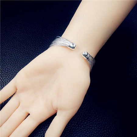 Pulseira aberta de prata feminina na moda pulseiras ajustáveis